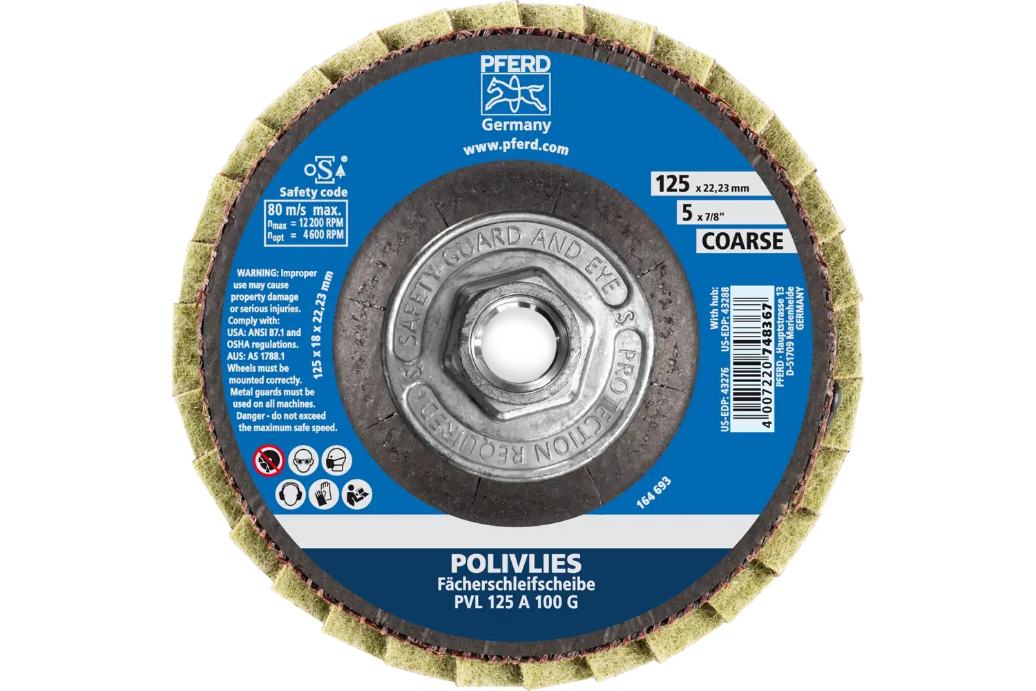 Picture of Pferd Polivlies® Non-Woven Flap Disc, 5" x 5/8-11, 100 Grit, Coarse, Aluminum oxide
